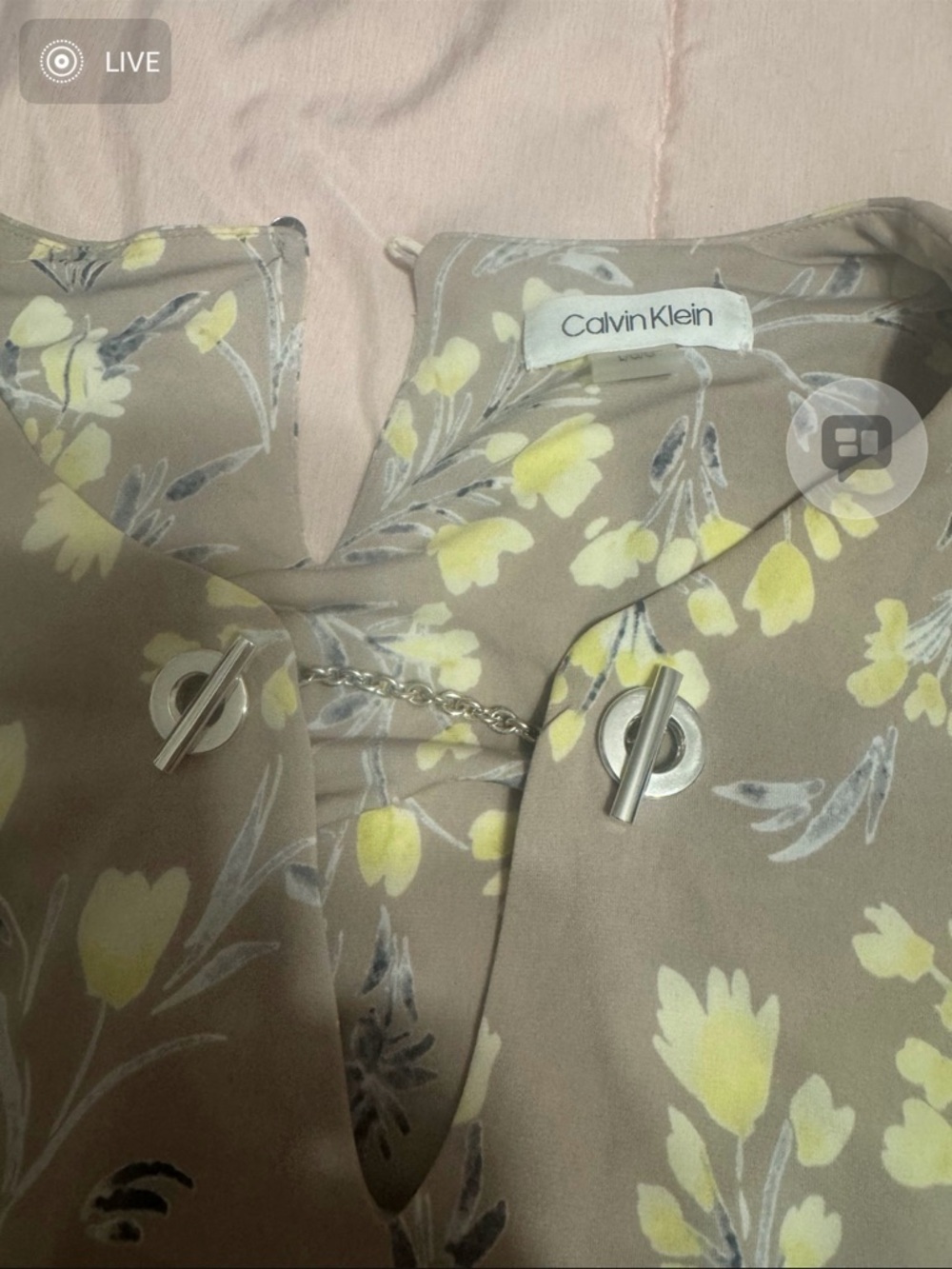Calvin Klein Taupe Floral Lace-Up Tunic with Yellow Blossoms